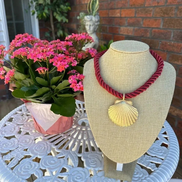 Seashell Gold Red Rope Chain Earrings Necklace Earrings Set - Picture 4 of 17